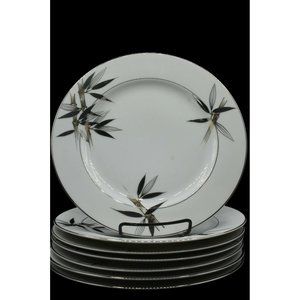 7 Wako China Dinner Plates Gold Bamboo Silver Leav